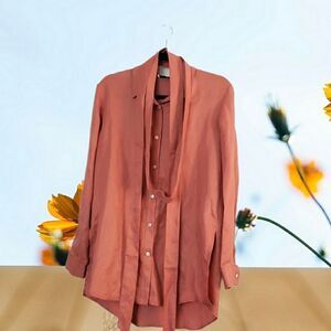 Chloe Kristyn Orange Cupro Erin Button Down Blouse - Small